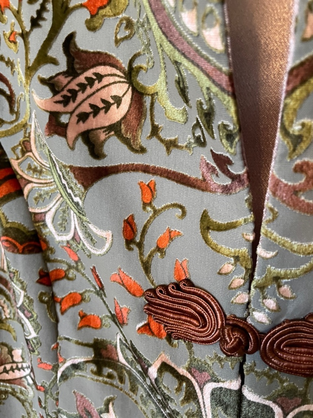 Soft Surroundings Green/brown/coral/peach burnout velvet Patterned Jacket - Picture 4 of 8